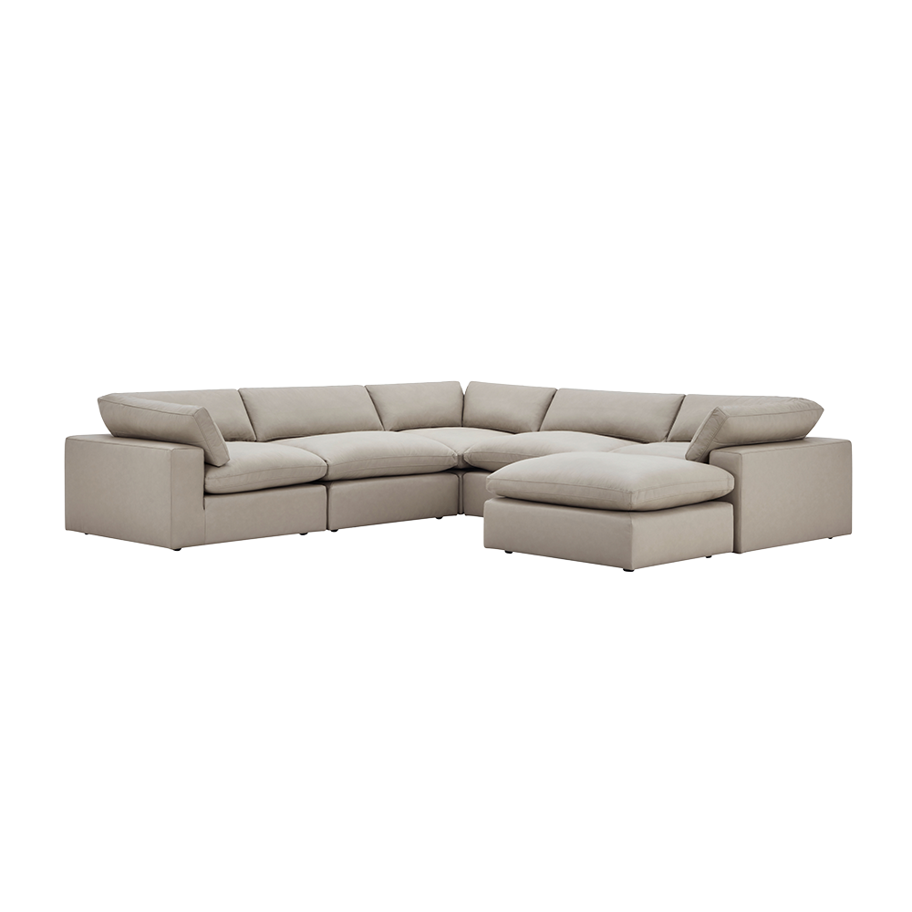Leather Sectional Sofa with Ottoman in Mocha Finish