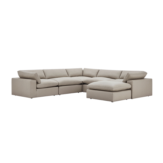 Leather Sectional Sofa with Ottoman in Mocha Finish