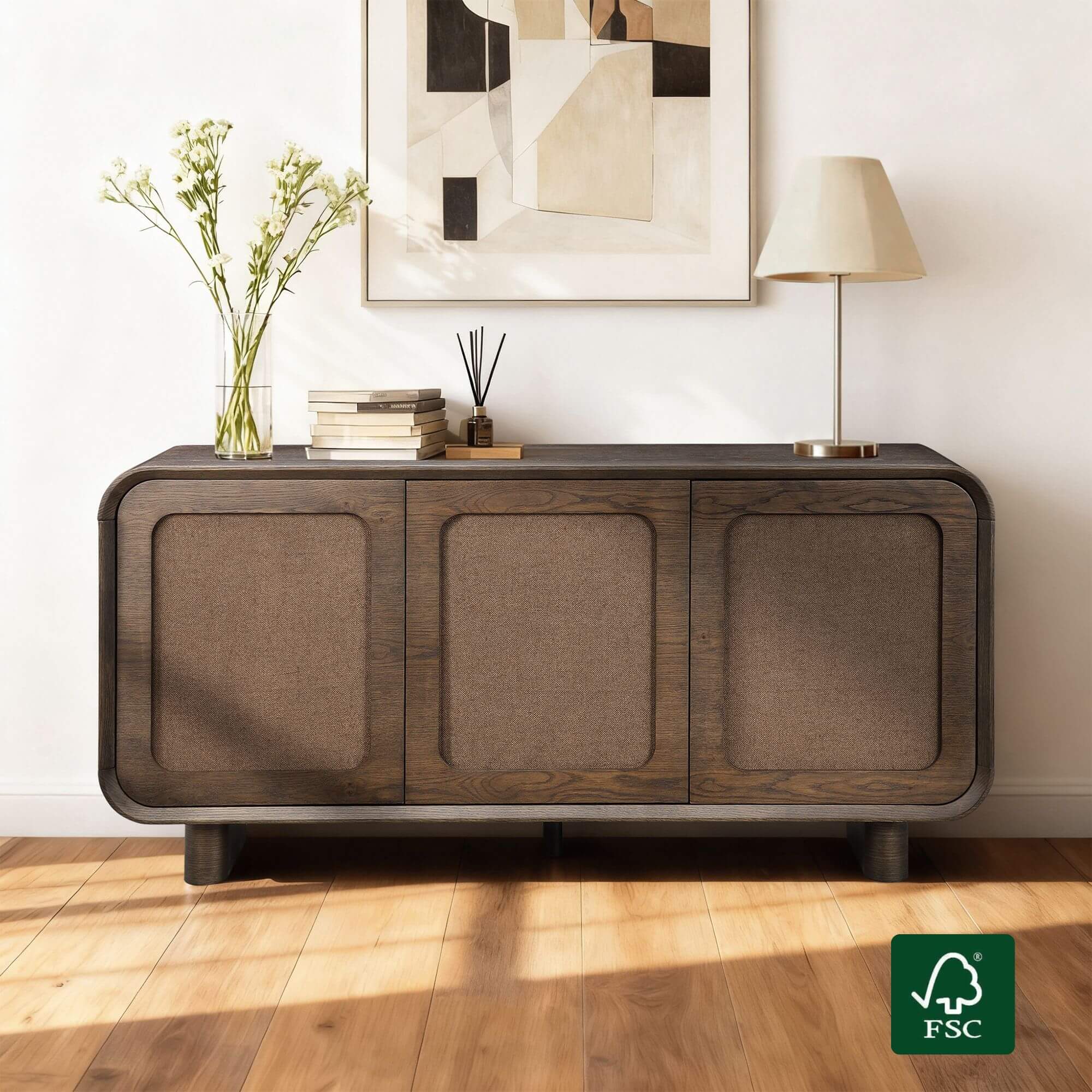 Sideboard in Hazel Finish with Curved Edges