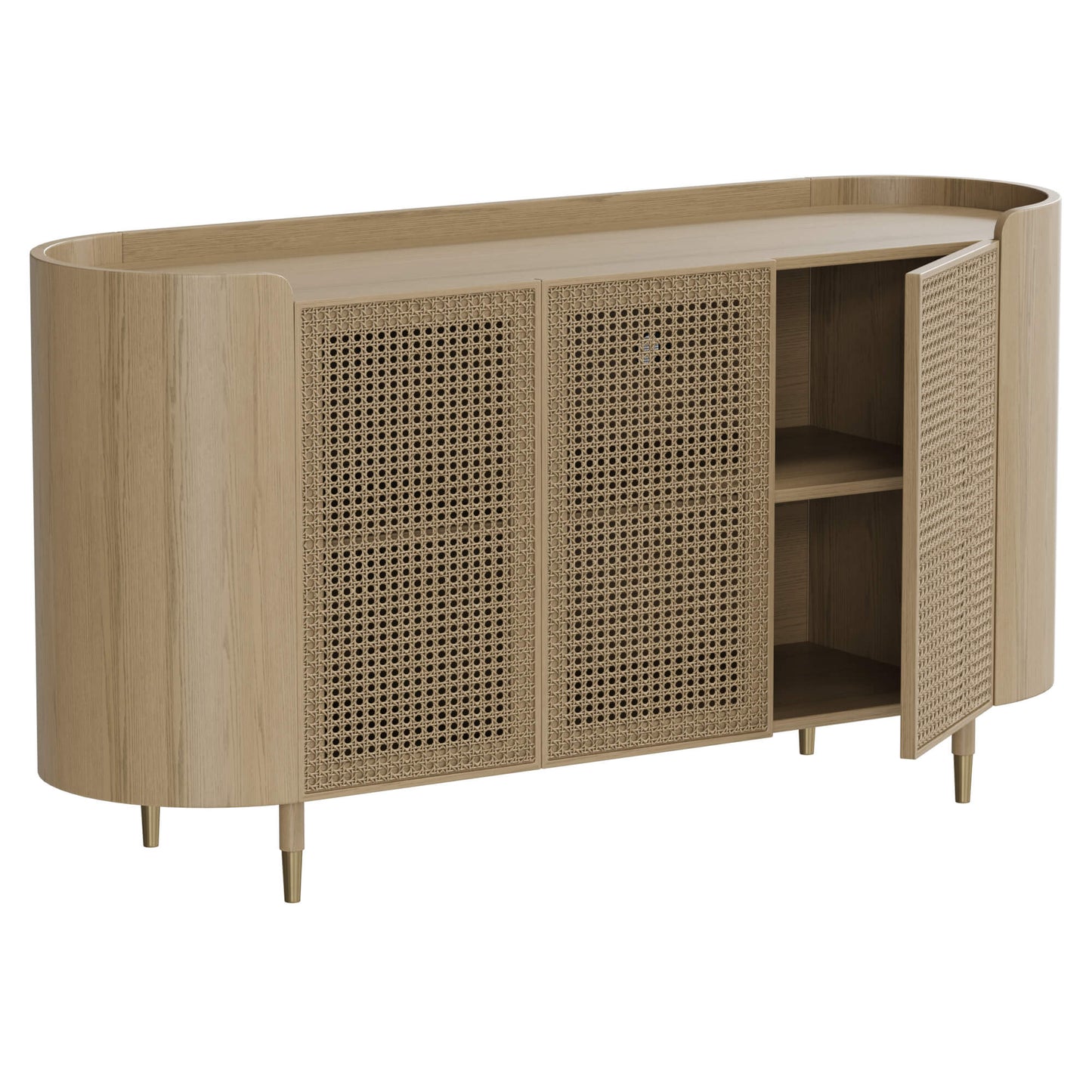 Sideboard in Scandinavian Design with Woven Rattan Accents
