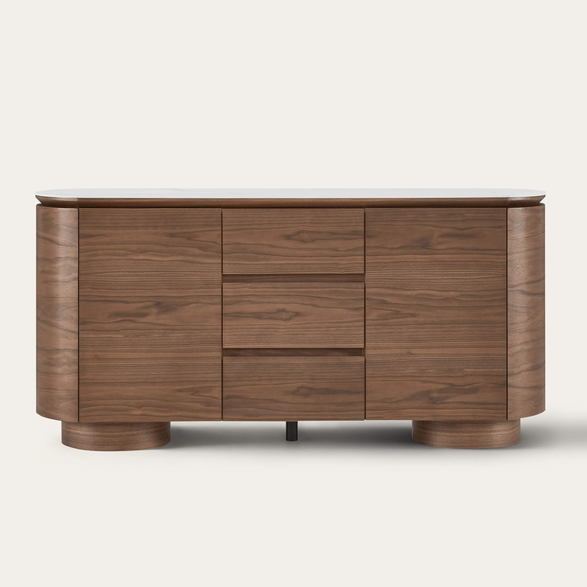 Sideboard in Walnut with Cylindrical Base, 63 Inches