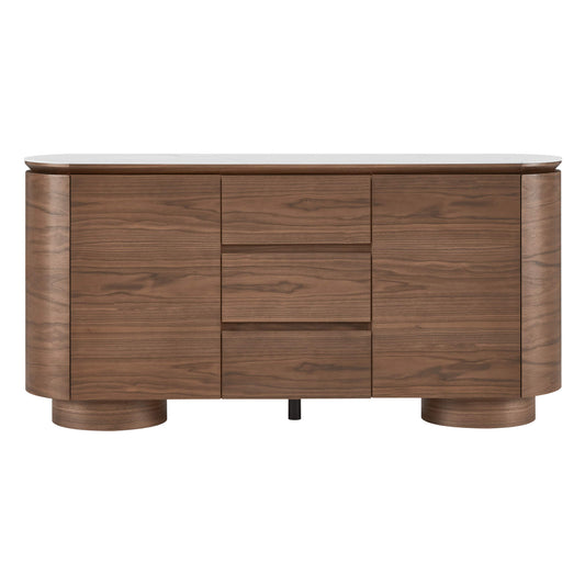 Sideboard in Walnut with Cylindrical Base, 63 Inches