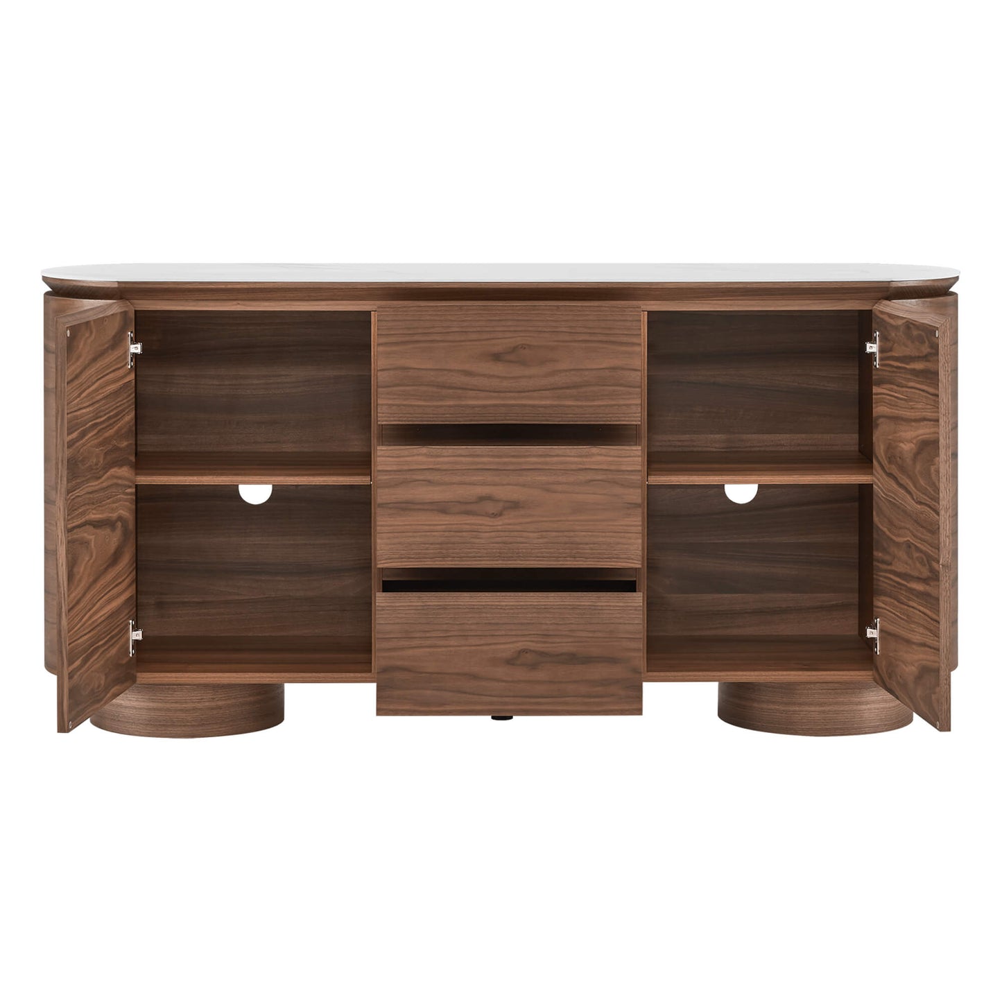 Sideboard in Walnut with Cylindrical Base, 63 Inches