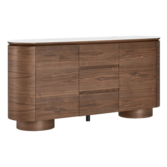 Sideboard in Walnut with Cylindrical Base, 63 Inches