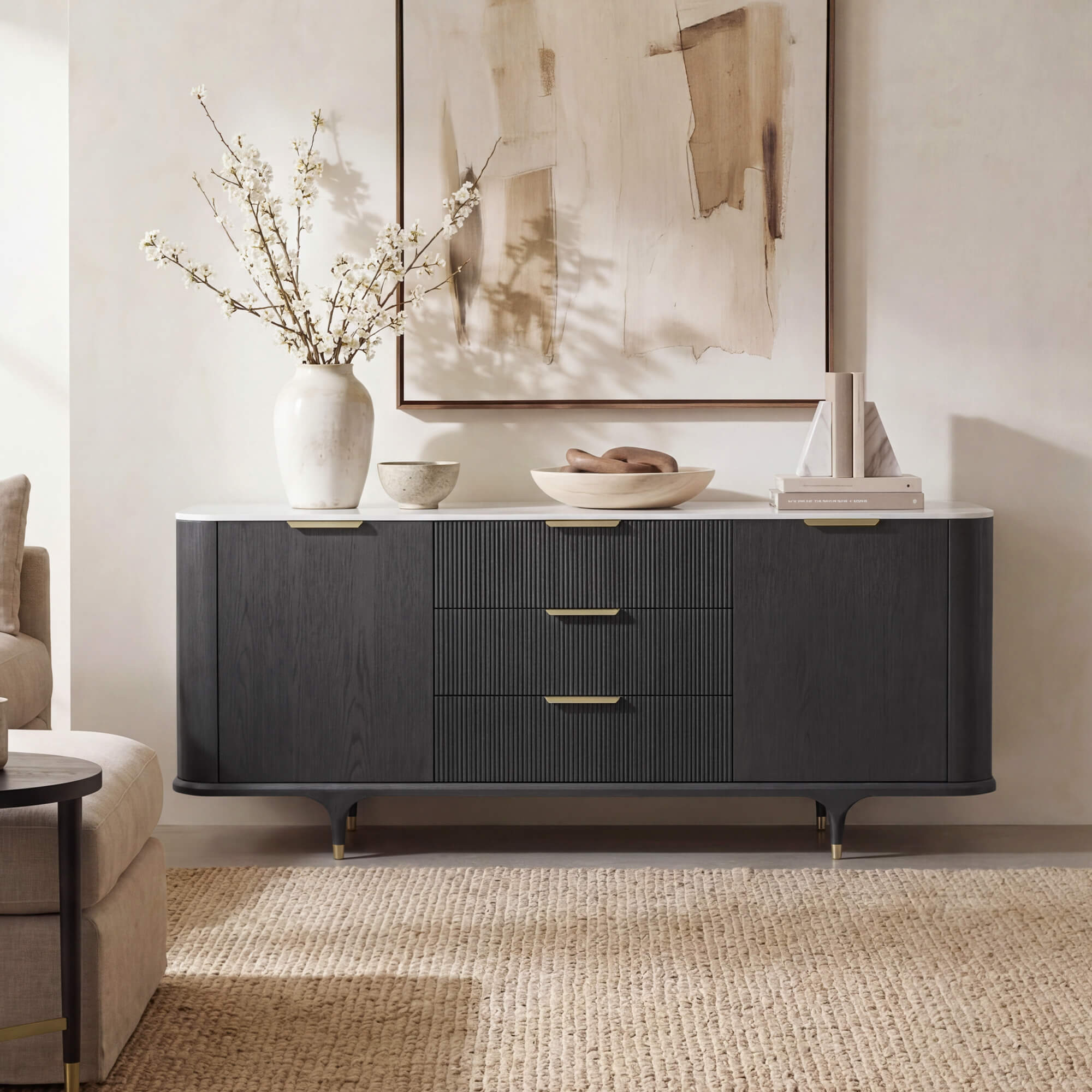 Sideboard with Sintered Stone Top and Oak Finish