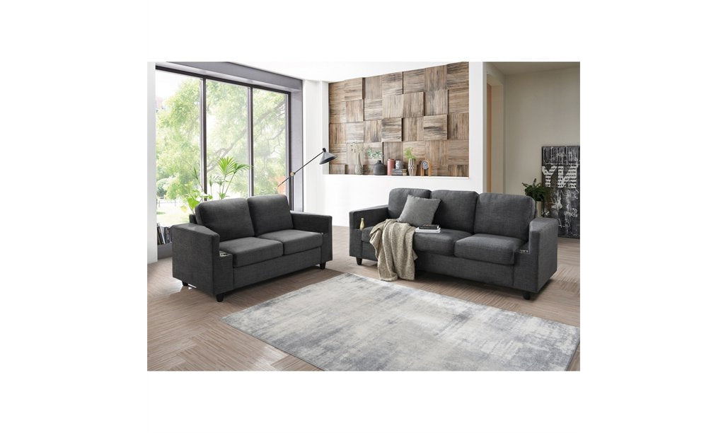 3-Seater Sofa in Gunmetal Gray Chenille Fabric