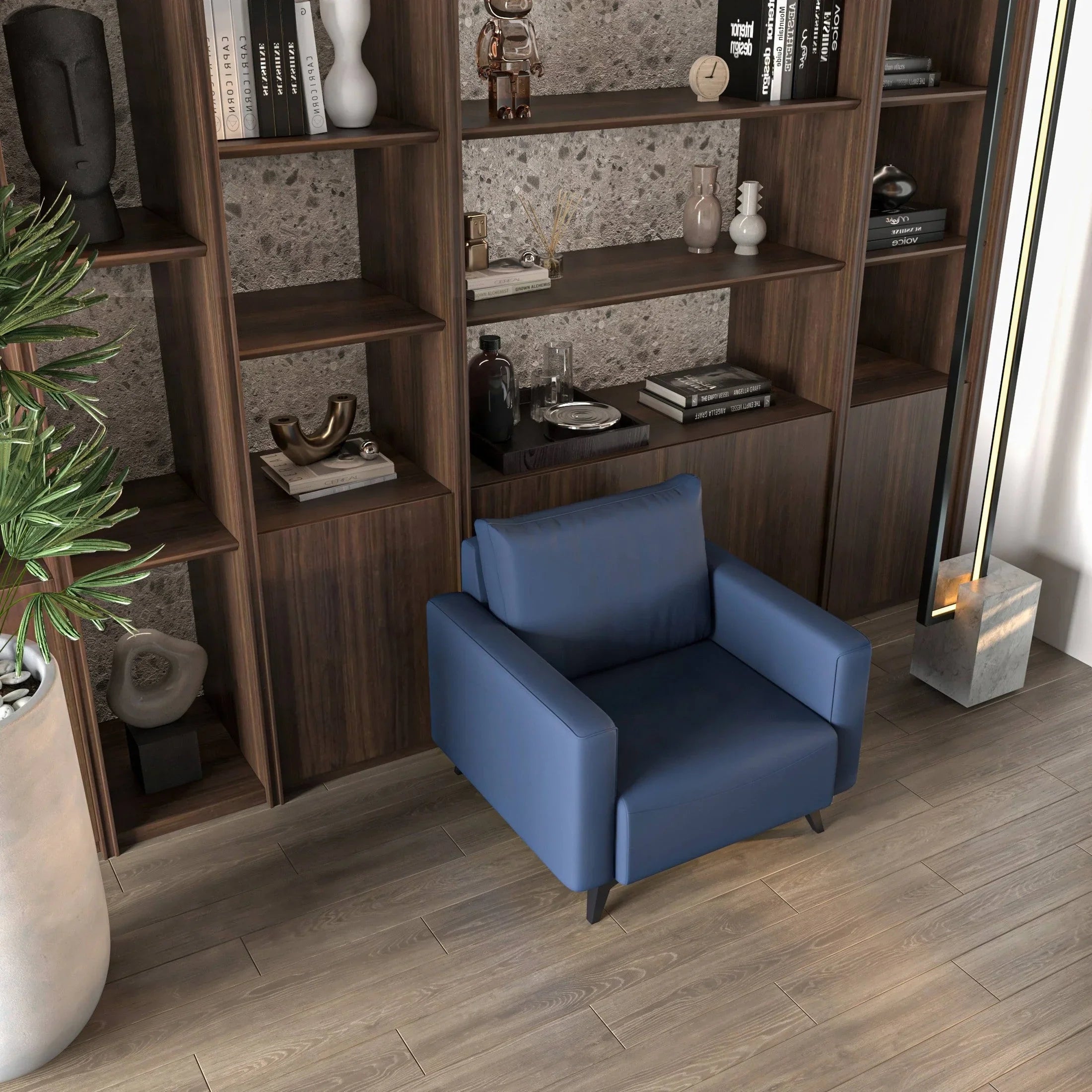 Single-Seater Leather Sofa with Removable Cushions and Steel Legs