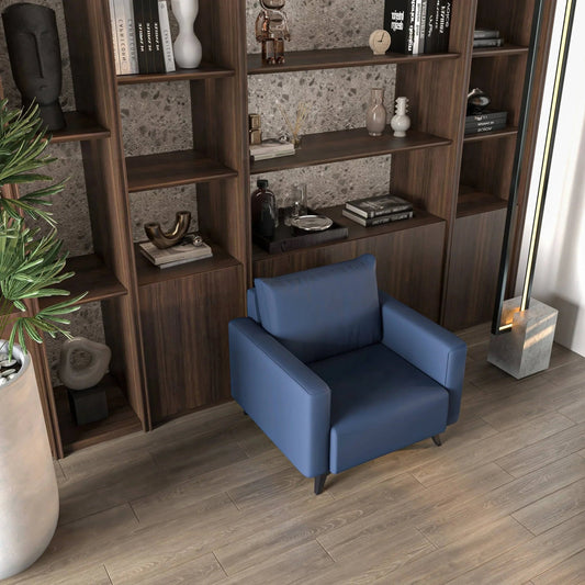 Single-Seater Leather Sofa with Removable Cushions and Steel Legs