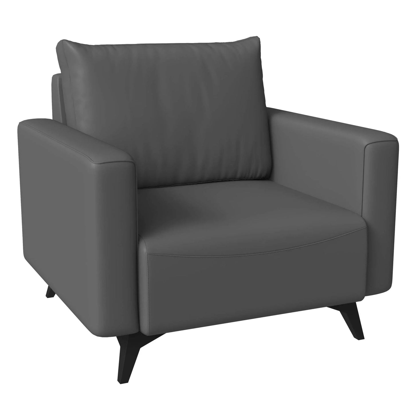 Single-Seater Leather Sofa with Removable Cushions and Steel Legs