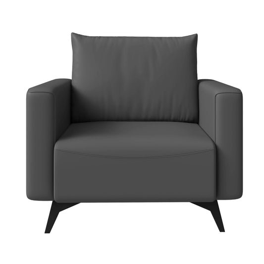 Single-Seater Leather Sofa with Removable Cushions and Steel Legs