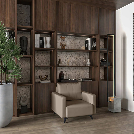 Single-Seater Leather Sofa with Removable Cushions and Steel Legs