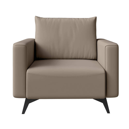 Single-Seater Leather Sofa with Removable Cushions and Steel Legs
