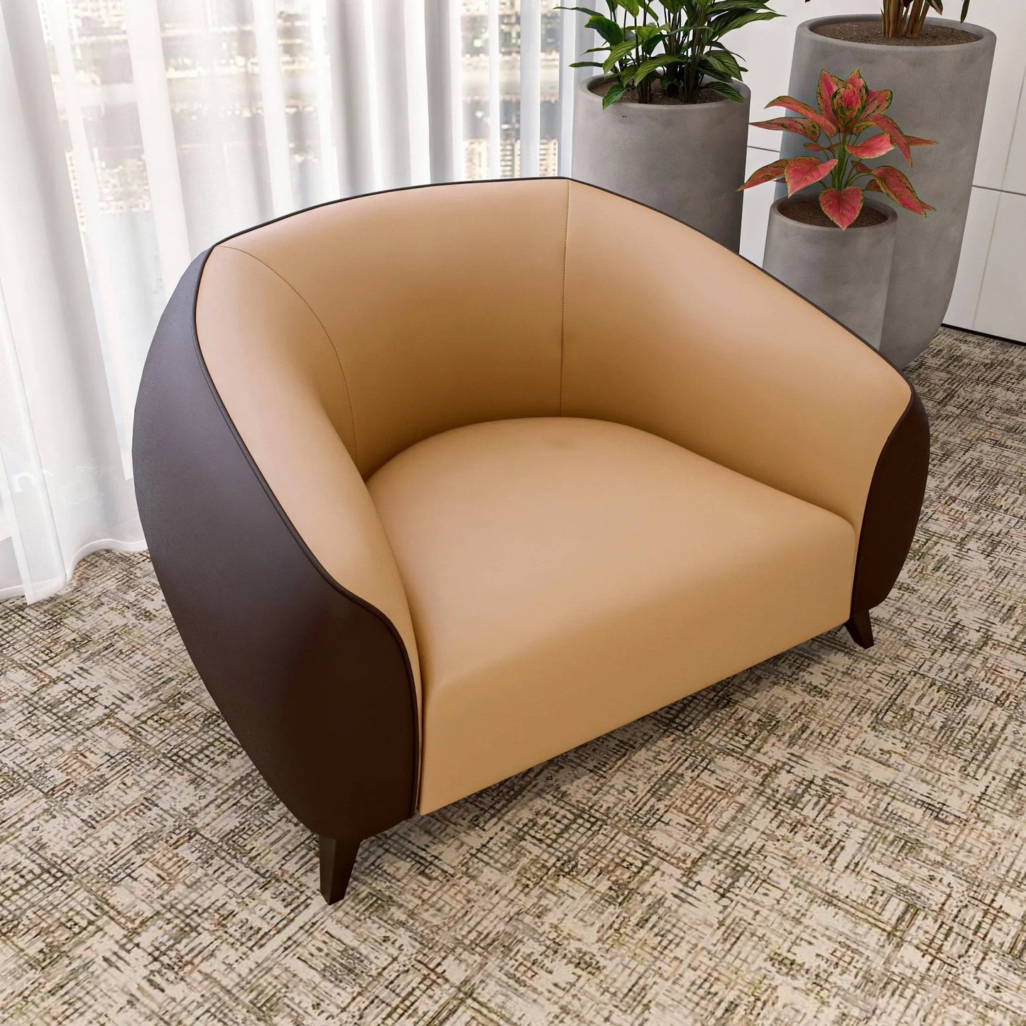 Single-Seater Leather Sofa with Stainless Steel Legs