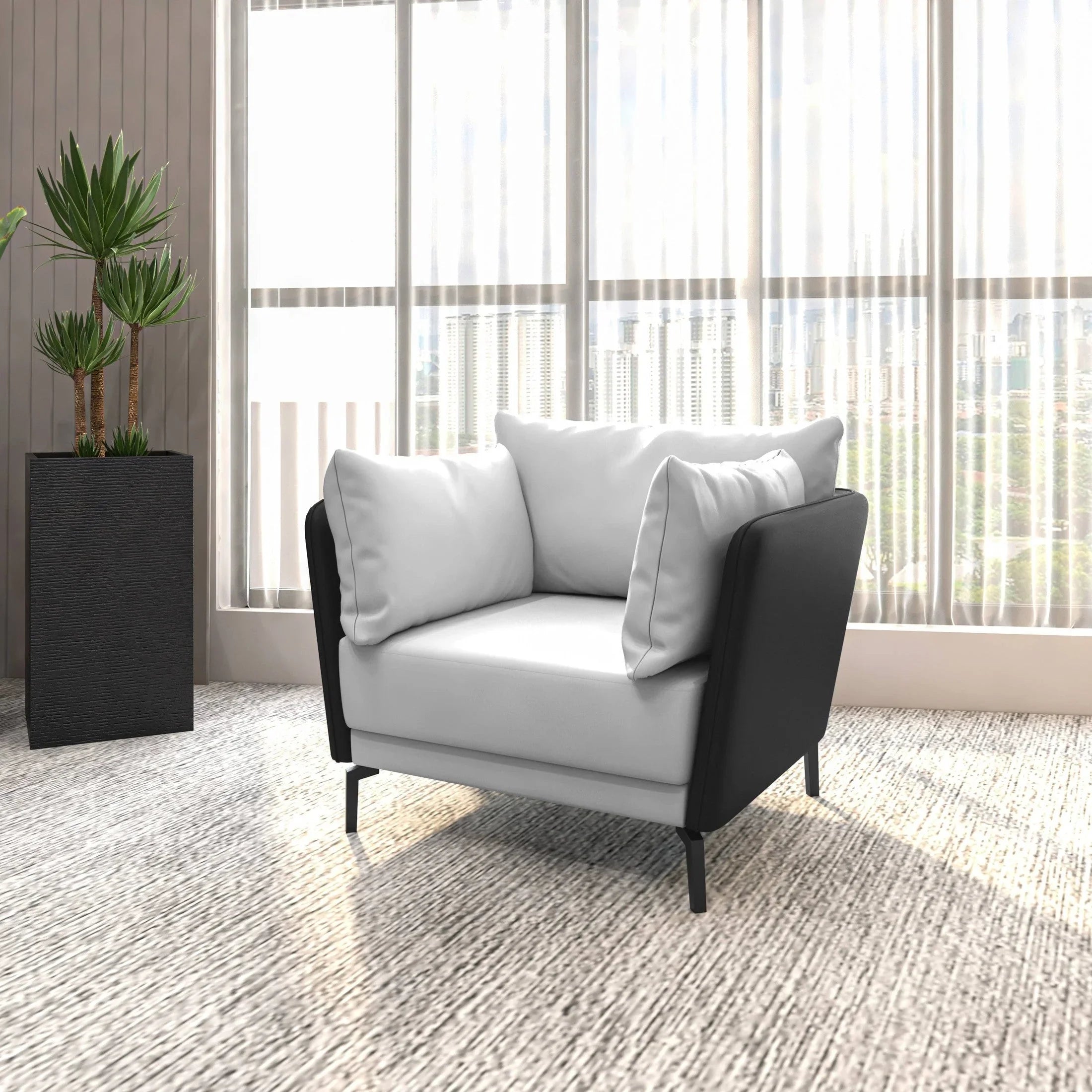 Single-Seater Leather Sofa with Stainless Steel Legs