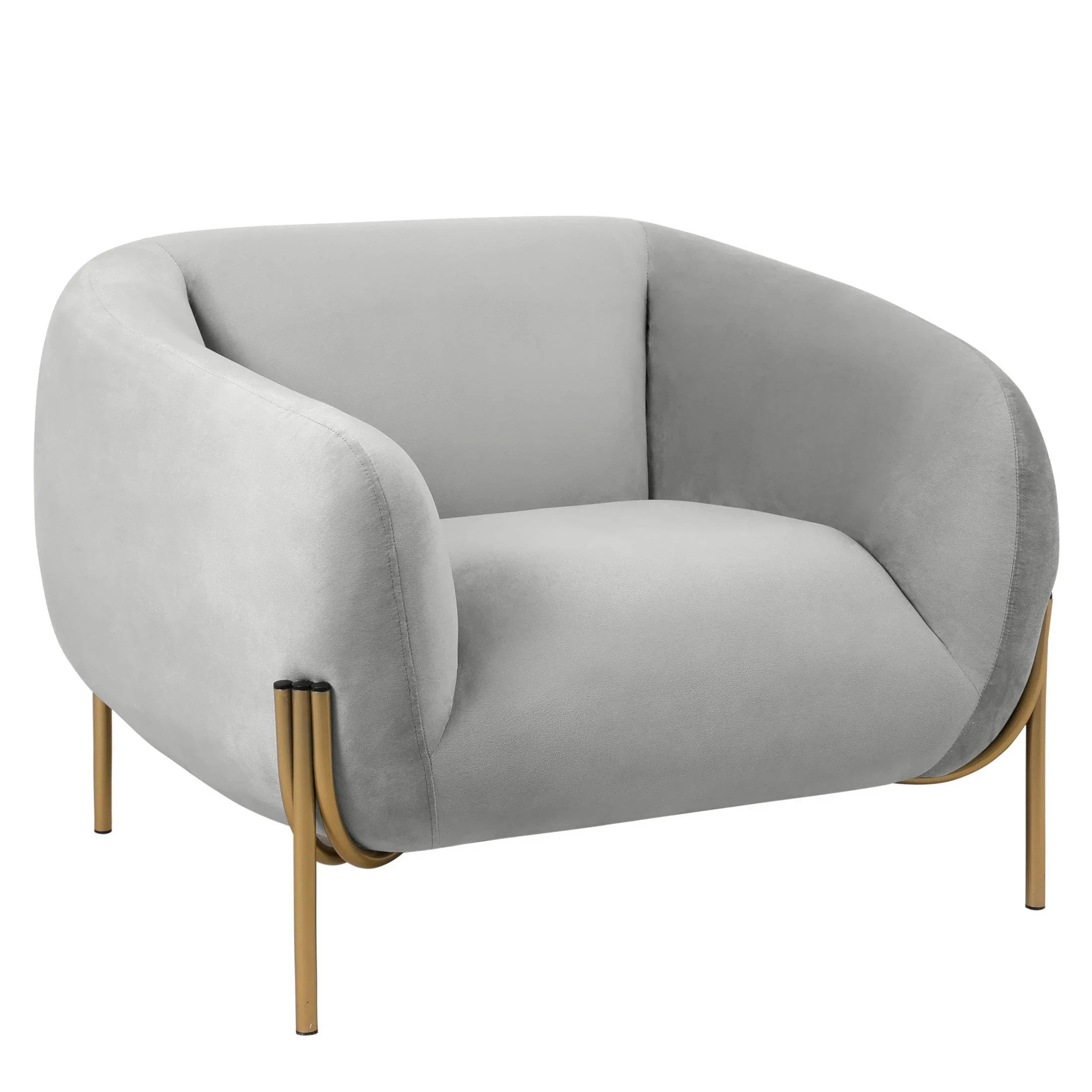 Single Seater Sofa in Velvet with Gold Iron Legs