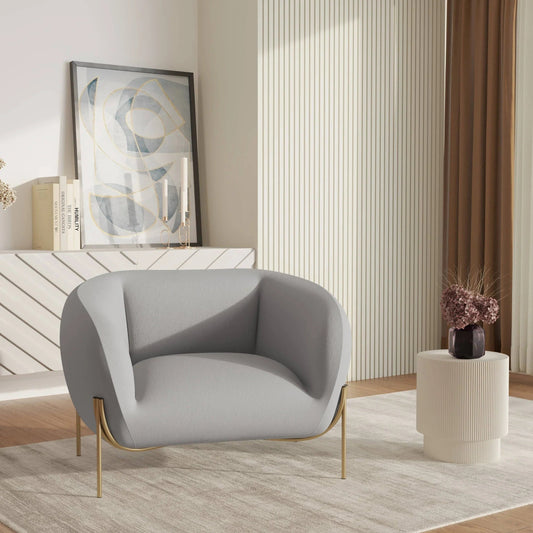Single Seater Sofa in Velvet with Gold Iron Legs
