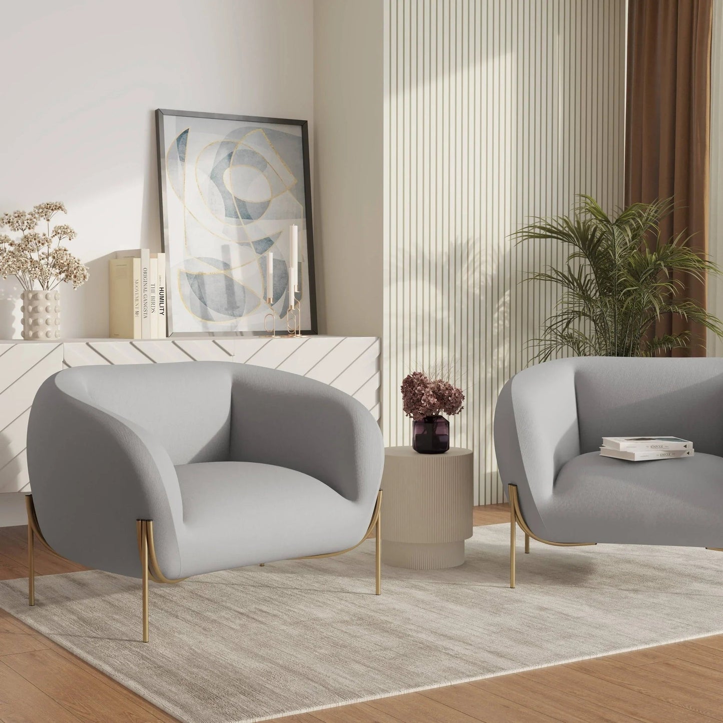 Single Seater Sofa in Velvet with Gold Iron Legs