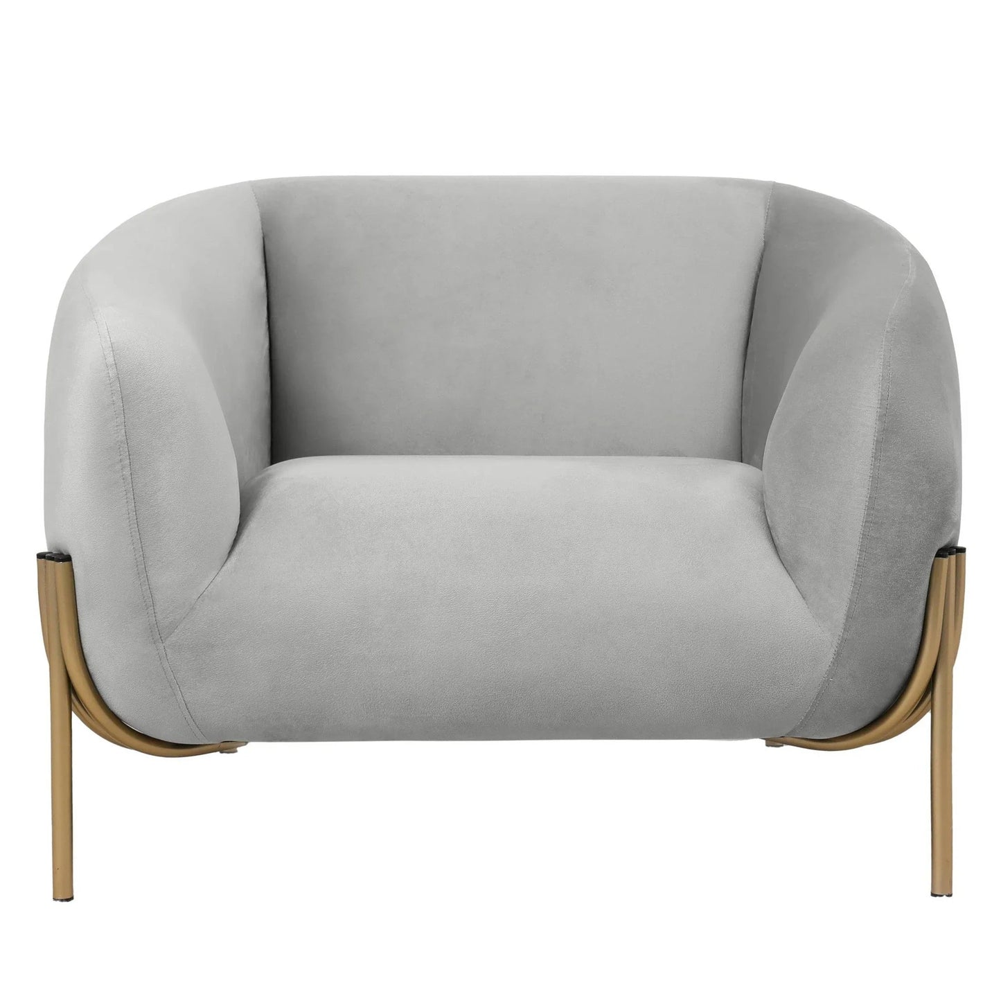 Single Seater Sofa in Velvet with Gold Iron Legs