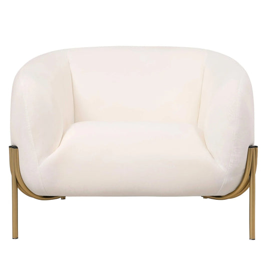 Single Seater Sofa in Velvet with Gold Iron Legs
