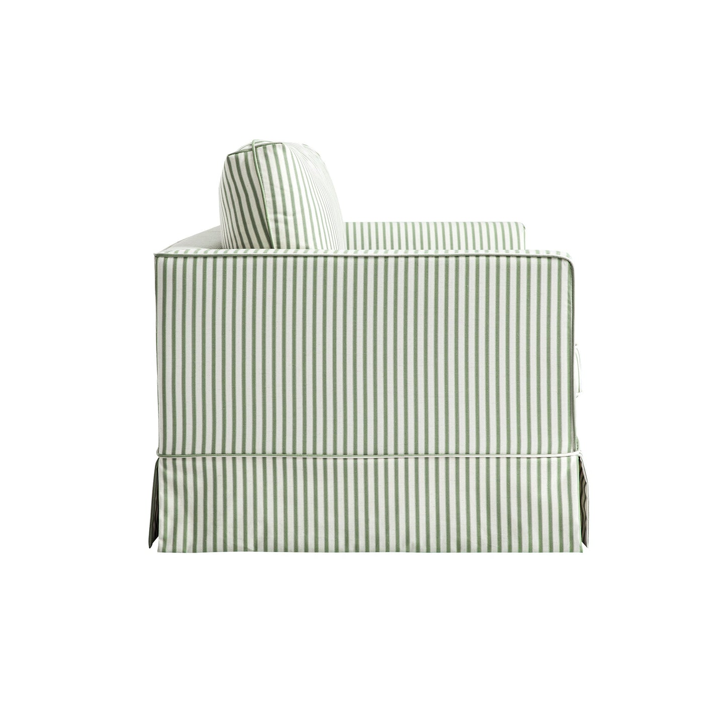Skirted 2-Seater Sofa in Sage Striped Linen Blend