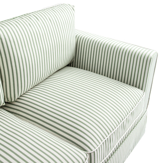 Skirted 2-Seater Sofa in Sage Striped Linen Blend