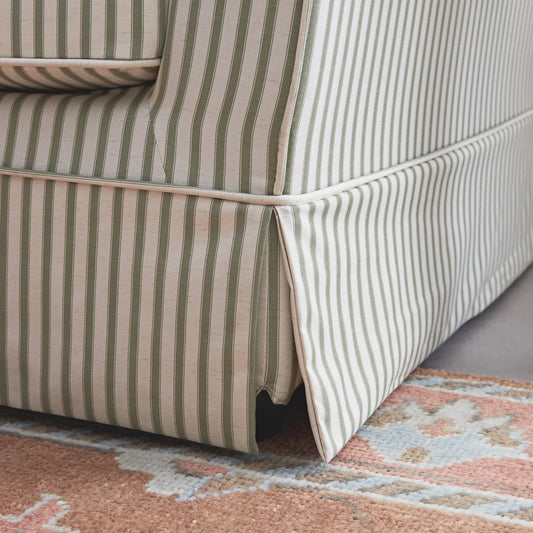 Skirted 2-Seater Sofa in Sage Striped Linen Blend