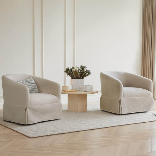 Slipcovered Swivel Armchair in Soft Beige Fabric