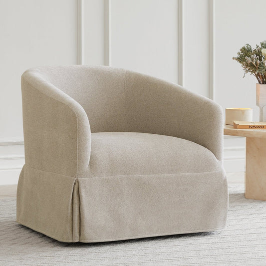 Slipcovered Swivel Armchair in Soft Beige Fabric