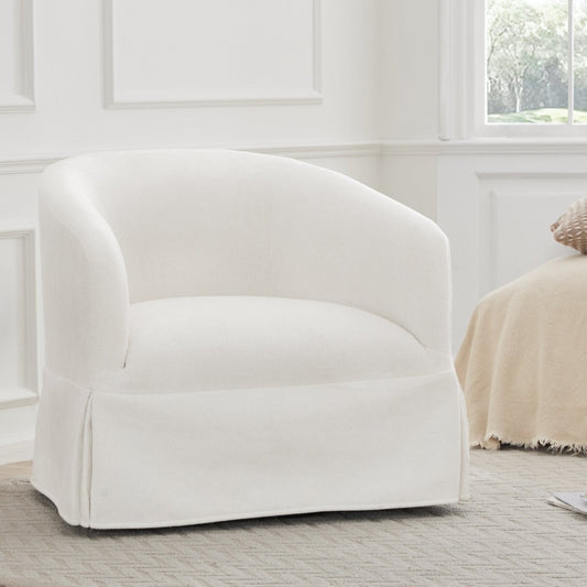 Slipcovered Swivel Armchair in Soft Beige Fabric