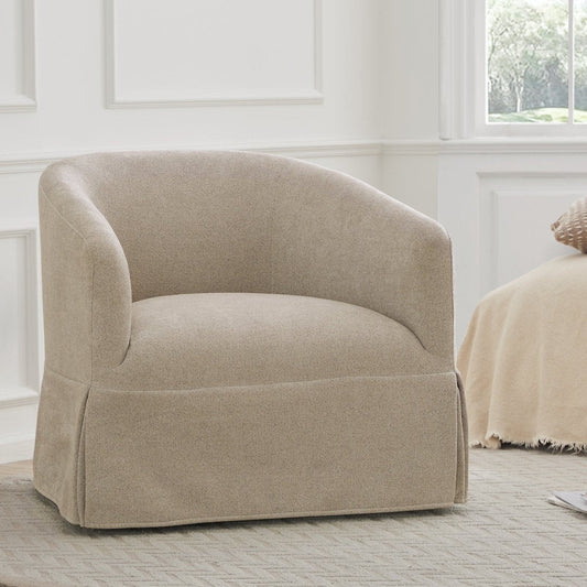 Slipcovered Swivel Armchair in Soft Beige Fabric