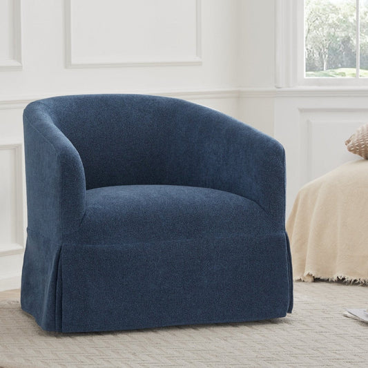 Slipcovered Swivel Armchair in Soft Beige Fabric
