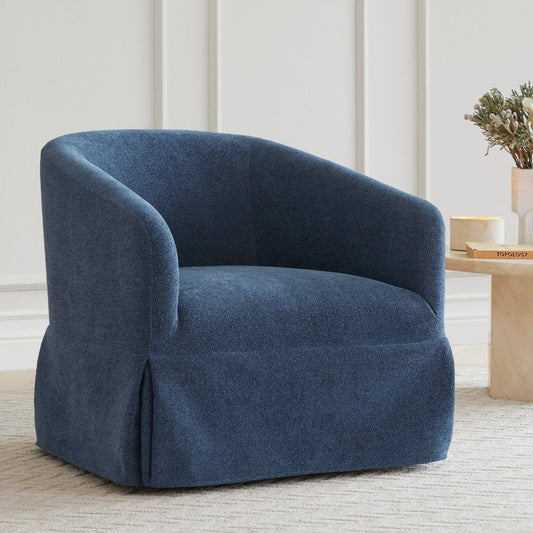 Slipcovered Swivel Armchair in Soft Beige Fabric
