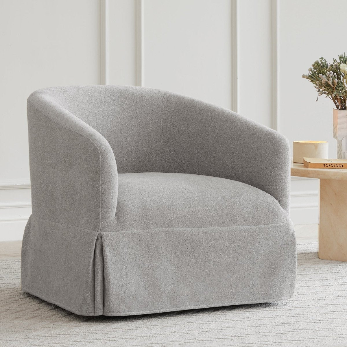 Slipcovered Swivel Armchair in Soft Beige Fabric