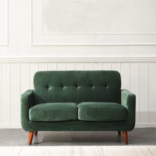 Sofa in Green Velvet with Sleek Armrests