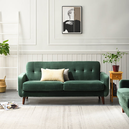 Sofa in Green Velvet with Sleek Armrests