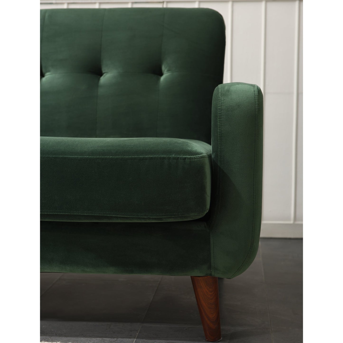 Sofa in Green Velvet with Sleek Armrests
