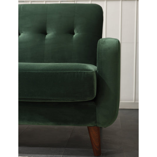 Sofa in Green Velvet with Sleek Armrests