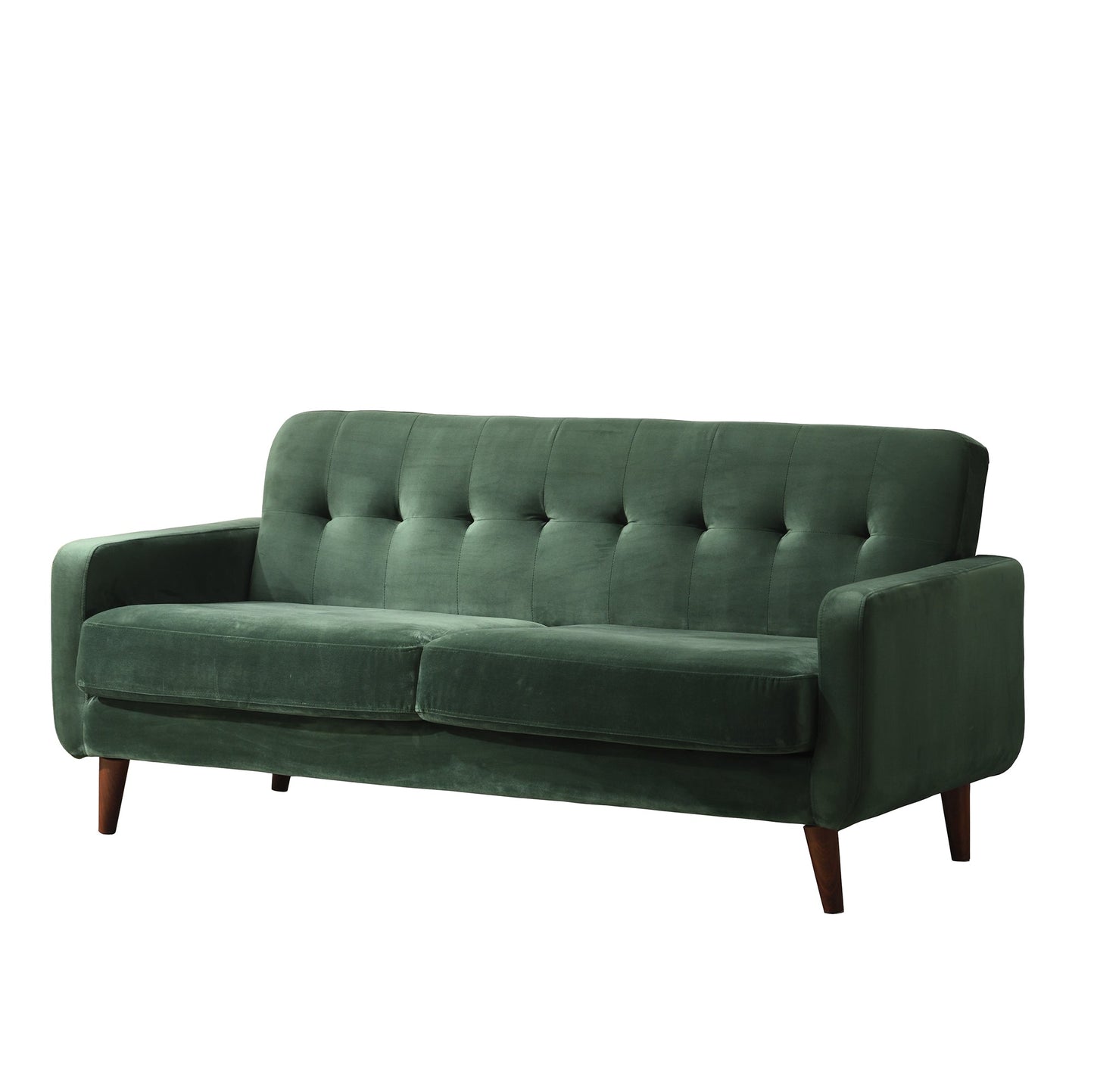 Sofa in Green Velvet with Sleek Armrests