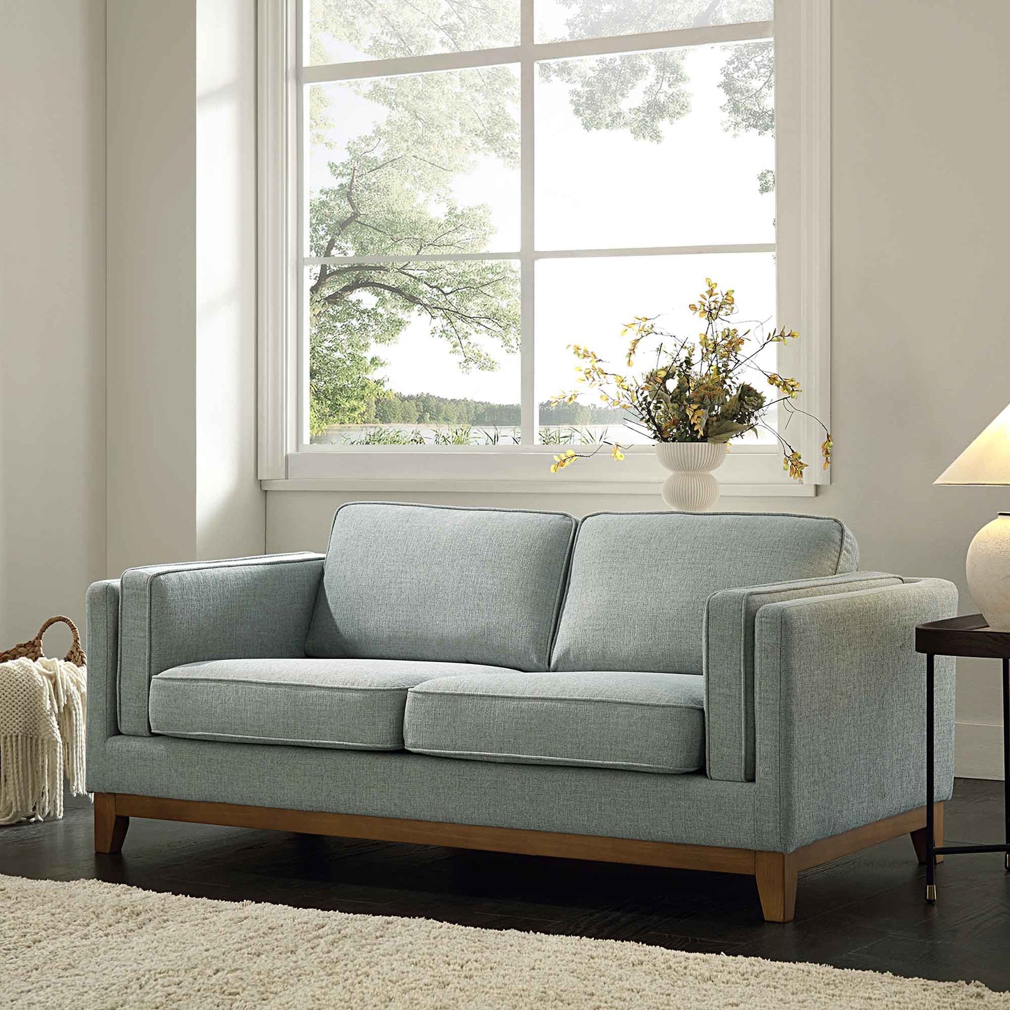 Sofa in Sage Fabric with Contemporary 2-Seater Design