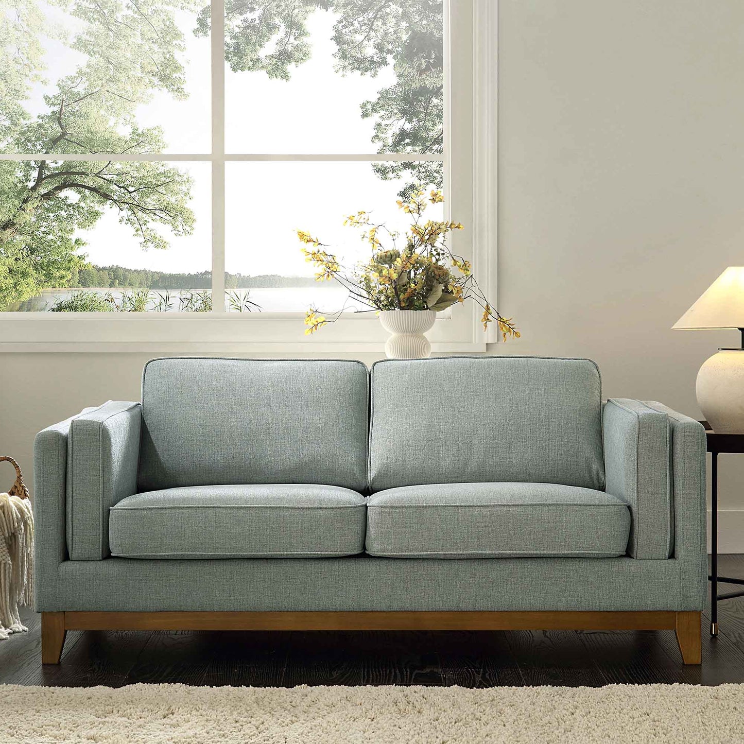 Sofa in Sage Fabric with Contemporary 2-Seater Design