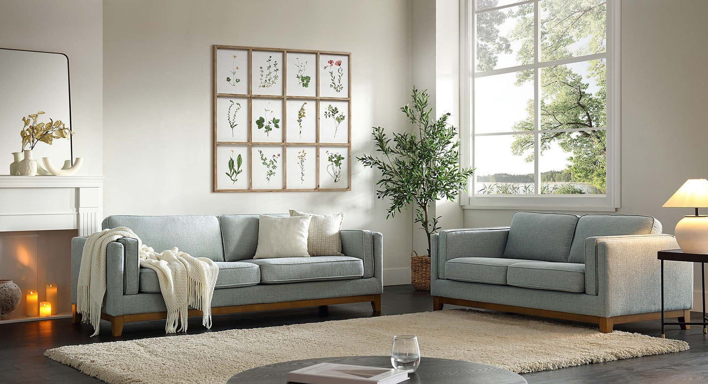 Sofa in Sage Fabric with Contemporary 2-Seater Design
