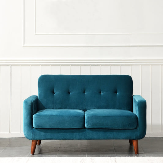 Sofa in Teal Blue Velvet with Curved Arms