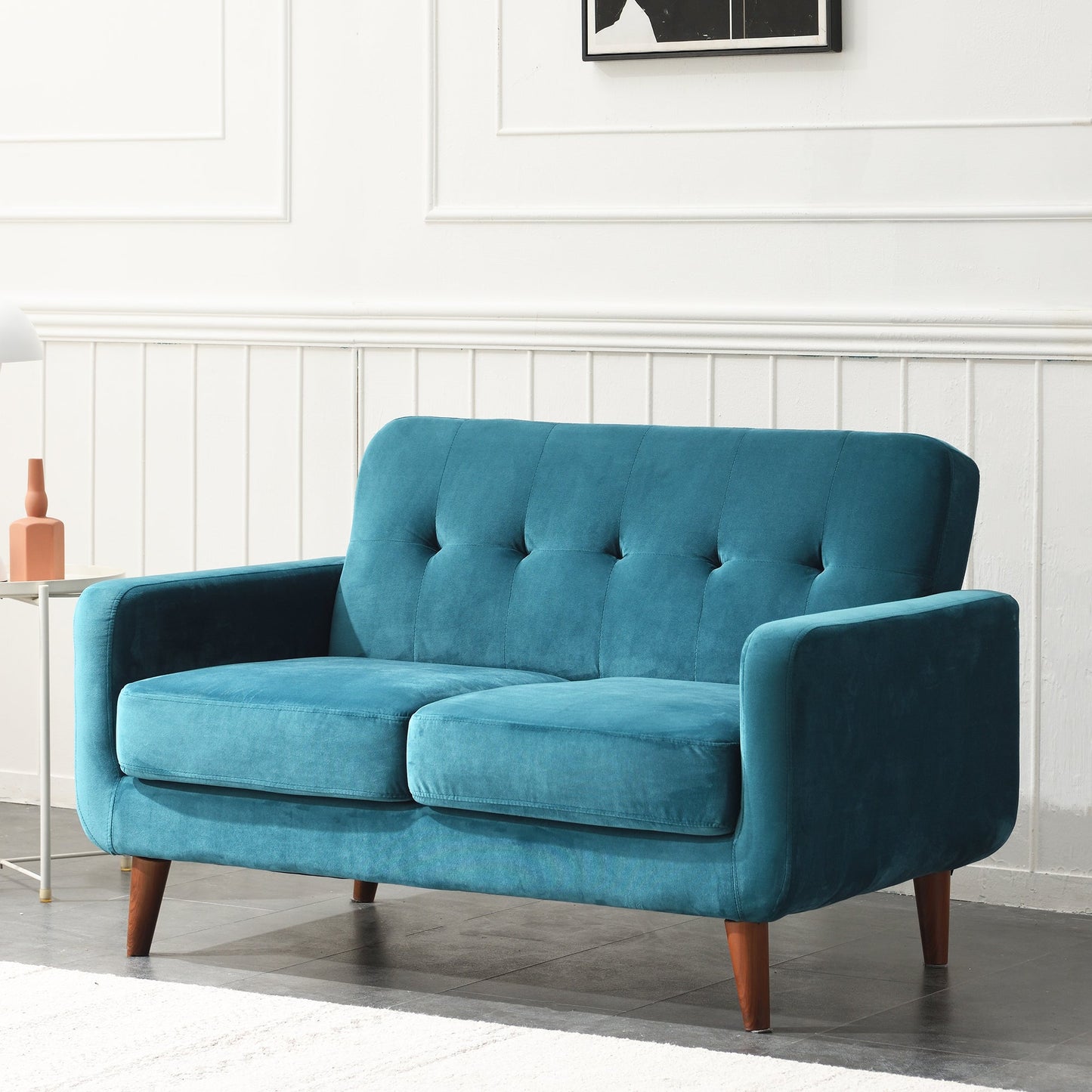 Sofa in Teal Blue Velvet with Curved Arms