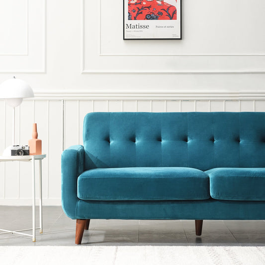 Sofa in Teal Blue Velvet with Curved Arms