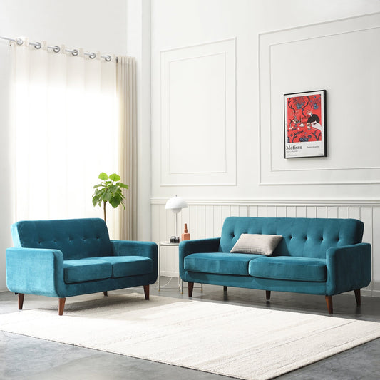 Sofa in Teal Blue Velvet with Curved Arms