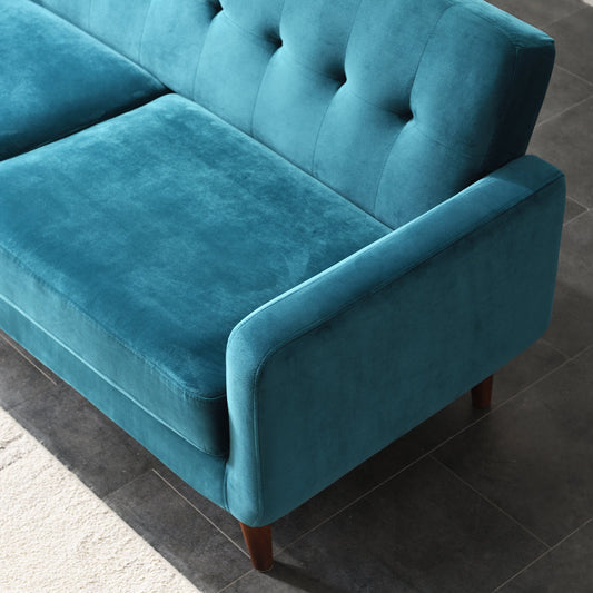 Sofa in Teal Blue Velvet with Curved Arms