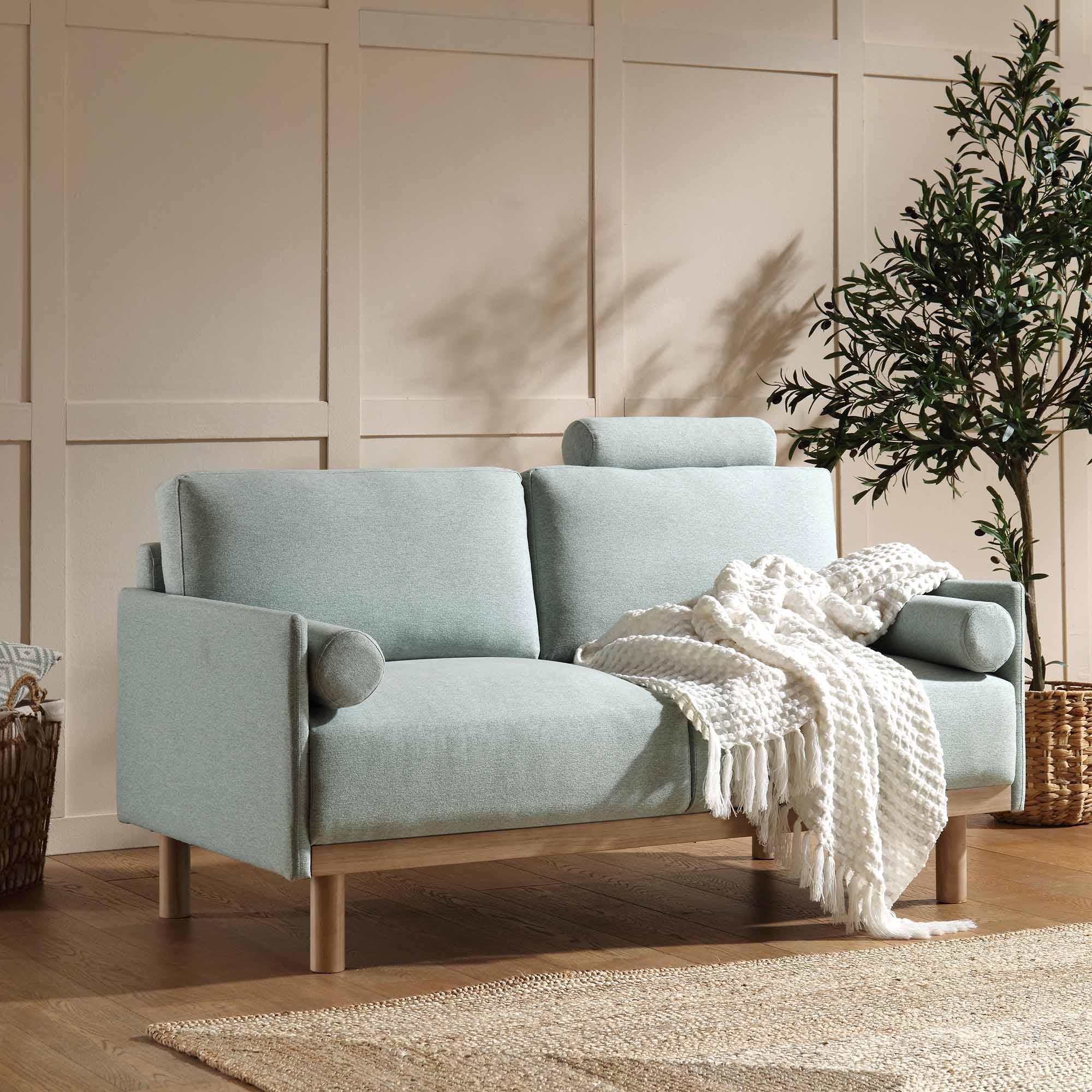 Sofa Sage Green Fabric, 2-Seater Design