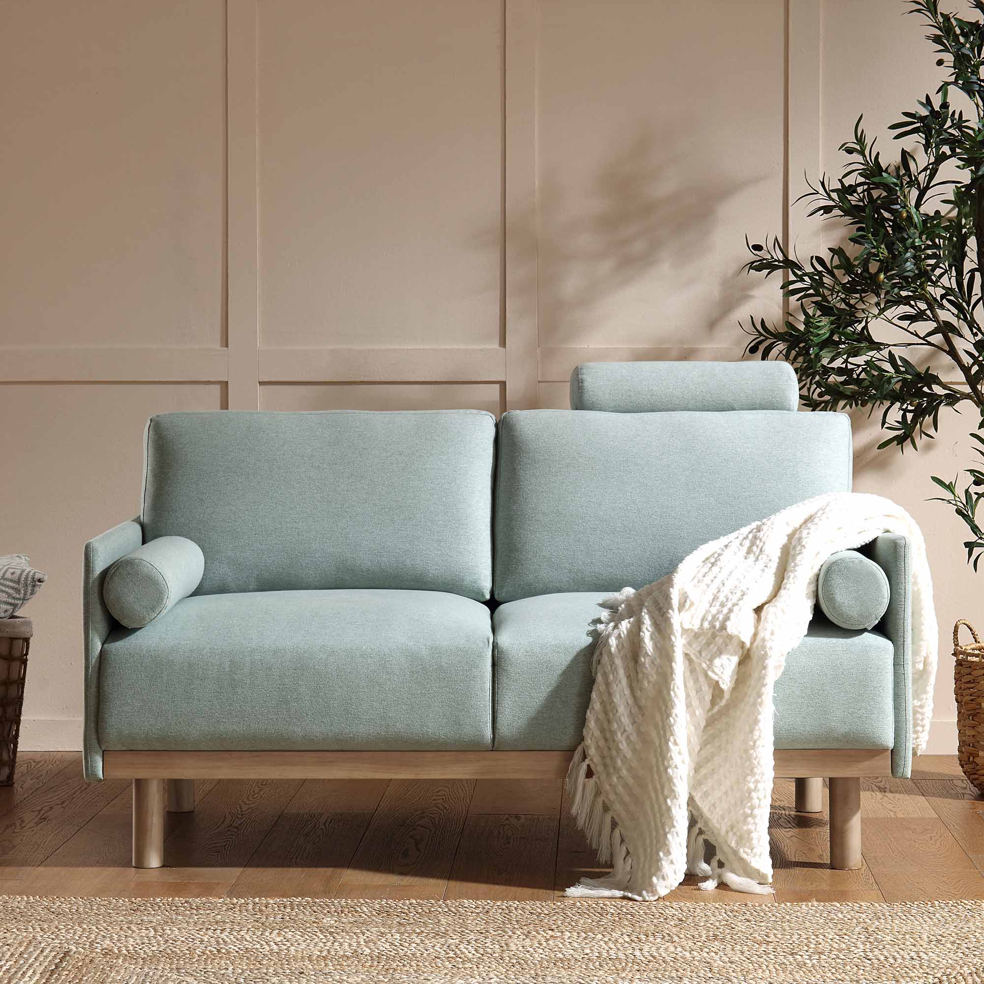 Sofa Sage Green Fabric, 2-Seater Design