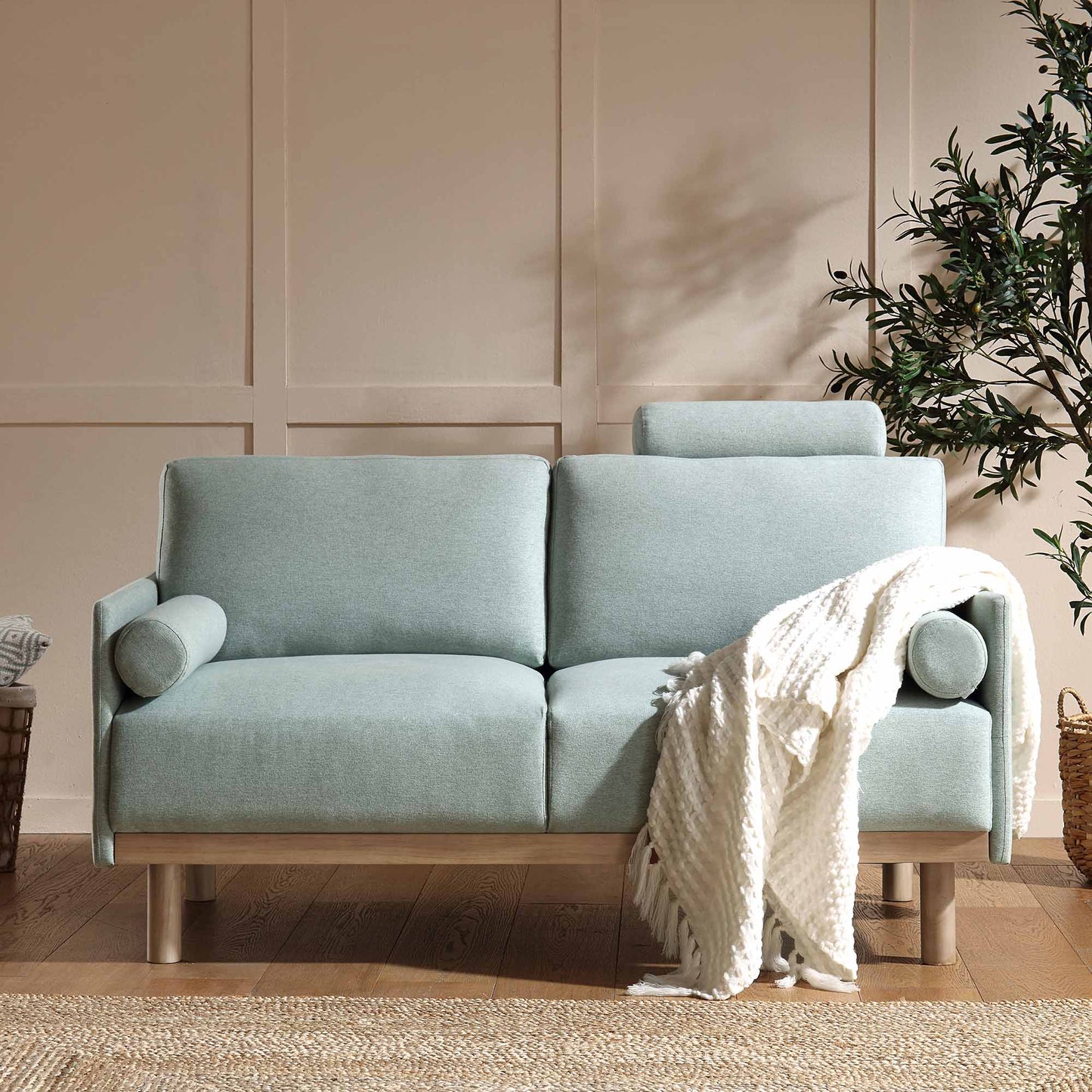 Sofa Sage Green Fabric, 2-Seater Design