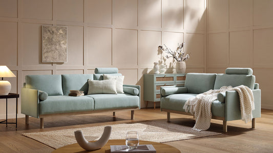Sofa Sage Green Fabric, 2-Seater Design